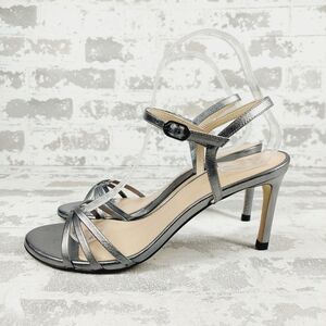 New Staurt Weitzman Starla Silver Leather Strappy Sandals D587